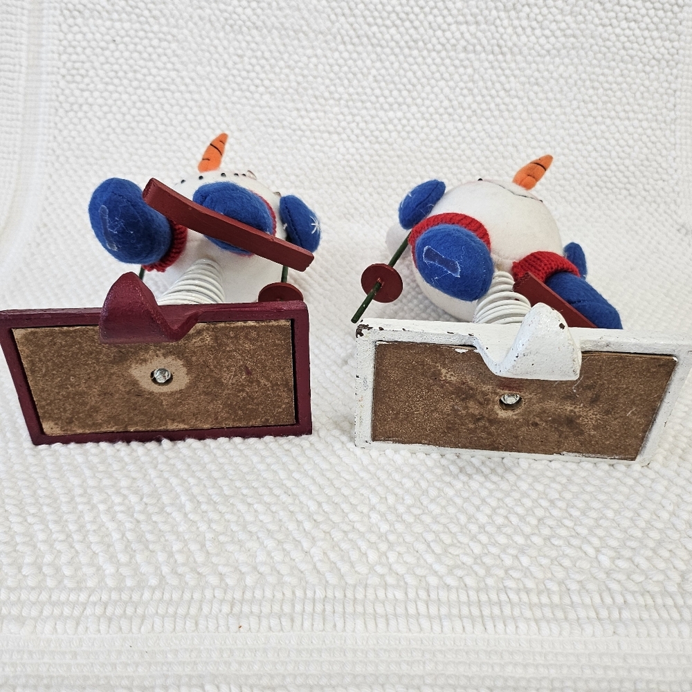 Skiing Snowman Stocking Holders Set Mr & Mrs Handmade Metal Set - Picture 7 of 12